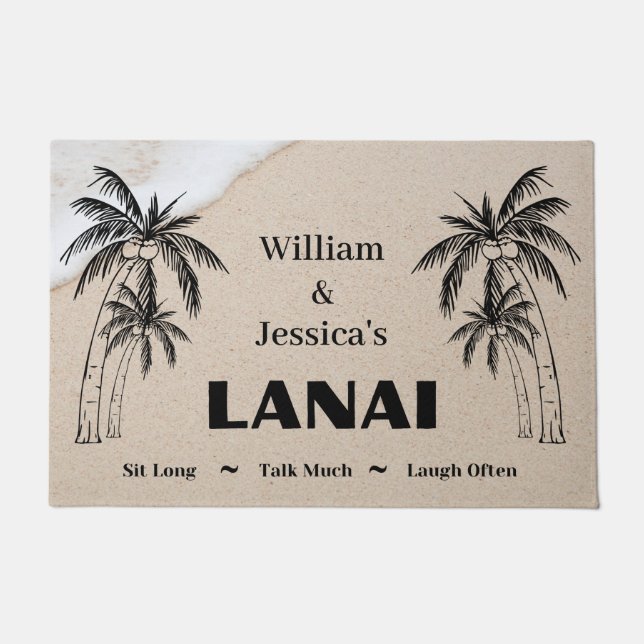 Gepersonaliseerde naam Custom Lanai tropische palm Deurmat (Voorkant)