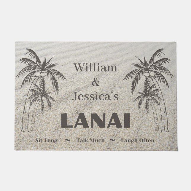 Gepersonaliseerde naam Custom Lanai tropische palm Deurmat (Voorkant)