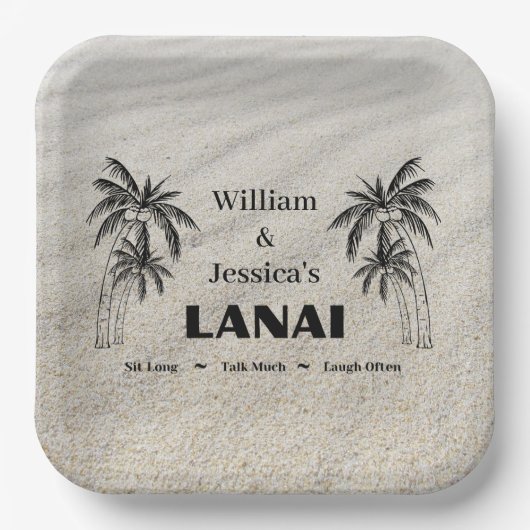 Gepersonaliseerde naam Custom Lanai tropische palm Papieren Bordje (Voorkant)