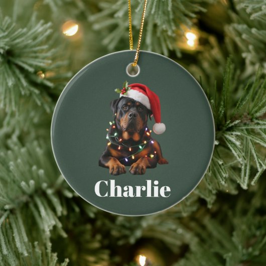 Gepersonaliseerde naam Custom Rottweiler Dog Chris Keramisch Ornament (Boom)