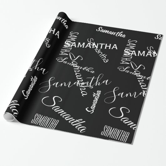 Gepersonaliseerde naam Custom Zwart Wit Cadeaupapier (Uitgerold)