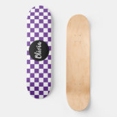 Gepersonaliseerde naam dambordpatroon paarse persoonlijk skateboard (Voorkant)