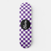Gepersonaliseerde naam dambordpatroon paarse persoonlijk skateboard (Voorkant)