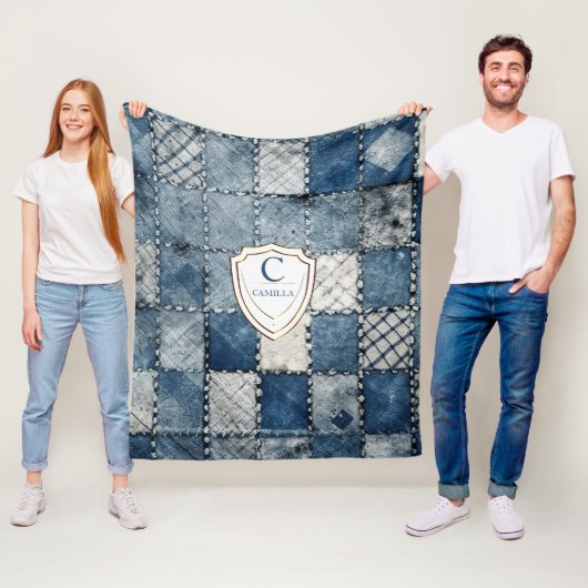 Gepersonaliseerde naam denim patches voor u fleece deken (In situ)