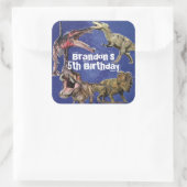 Gepersonaliseerde naam Dinosaurus Boys Verjaardags Vierkante Sticker (Tas)