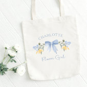 Gepersonaliseerde naam Dusty Blue Schattige Bow Bl Tote Bag