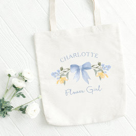 Gepersonaliseerde naam Dusty Blue Schattige Bow Bl Tote Bag