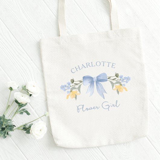 Gepersonaliseerde naam Dusty Blue Schattige Bow Bl Tote Bag