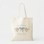 Gepersonaliseerde naam Dusty Blue Schattige Bow Bl Tote Bag (Voorkant)