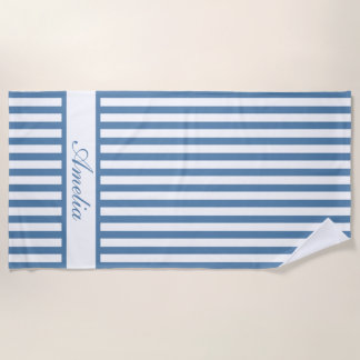 Gepersonaliseerde naam Dusty Blue Stripes Strandla Strandlaken