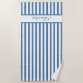 Gepersonaliseerde naam Dusty Blue Stripes Strandla Strandlaken (Voorkant)