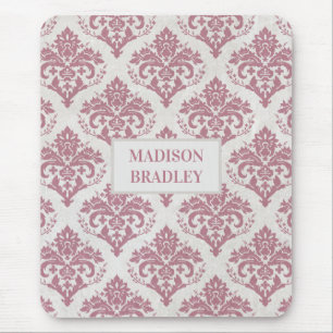 Gepersonaliseerde naam Dusty Pink  Damask Patter Muismat