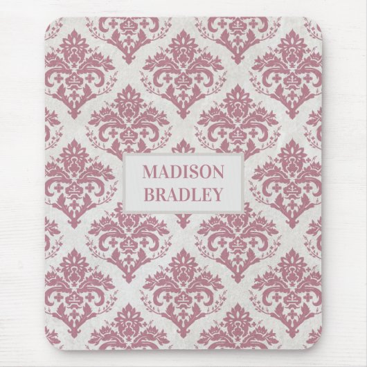 Gepersonaliseerde naam Dusty Pink Damask Patter Muismat (Voorkant)