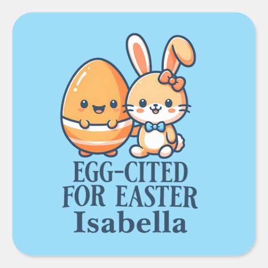 Gepersonaliseerde naam Easter Bunny Egg-aangehaald Vierkante Sticker (Voorkant)