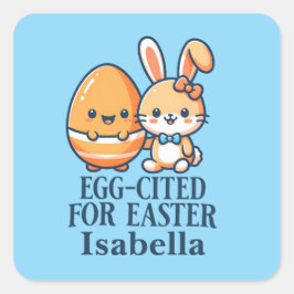 Gepersonaliseerde naam Easter Bunny Egg-aangehaald Vierkante Sticker