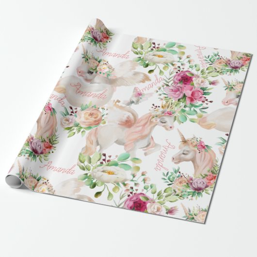 Gepersonaliseerde Naam Eenhoorn Lover  Cadeaupapier (Uitgerold)