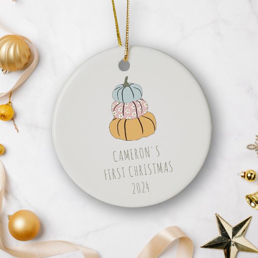 Gepersonaliseerde naam Eerste Kerst Herfst Pompoen Keramisch Ornament