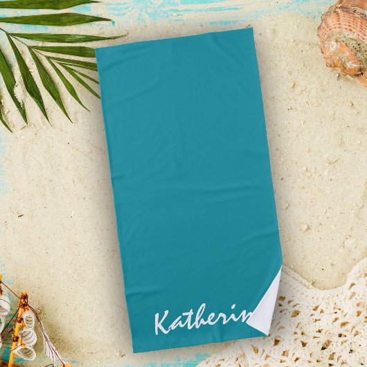Gepersonaliseerde naam effen kleur Aqua Blue Vakan Strandlaken