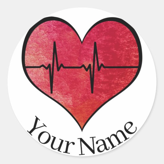 Gepersonaliseerde naam EKG Red — Waterverf hart Ronde Sticker (Voorkant)