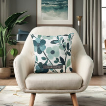 Gepersonaliseerde naam Elegant Blue Aqua Floral Vi