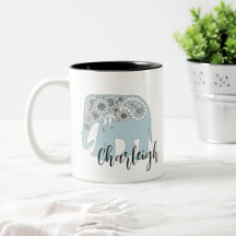 Gepersonaliseerde naam Elegant Blue Paisley Elepha