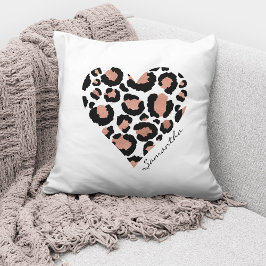 Gepersonaliseerde naam Elegant Leopard Heart Kussen