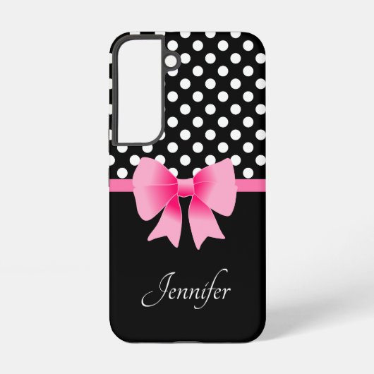 Gepersonaliseerde naam Elegant Pink Bow Samsung Galaxy Hoesje (Achterkant)