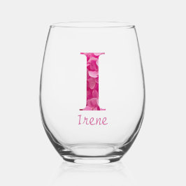 Gepersonaliseerde naam Elegant Pink Floral Monogra Wijnglas Zonder Voet