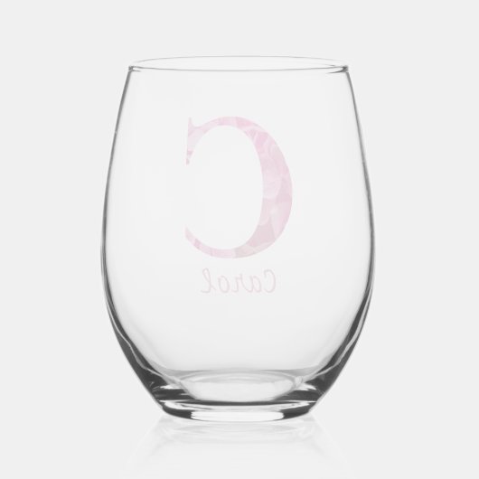 Gepersonaliseerde naam Elegant Pink Floral Monogra Wijnglas Zonder Voet (Achterkant)