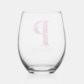 Gepersonaliseerde naam Elegant Pink Floral Monogra Wijnglas Zonder Voet (Achterkant)