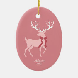 Gepersonaliseerde Naam Elegant Roze Rendier Kerstm Keramisch Ornament