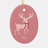 Gepersonaliseerde Naam Elegant Roze Rendier Kerstm Keramisch Ornament (Achterkant)