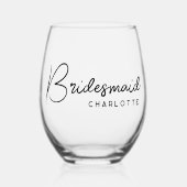Gepersonaliseerde naam Elegant Script bruidsmeisje Wijnglas Zonder Voet (Voorkant)
