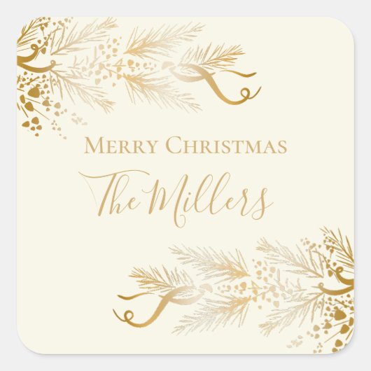 Gepersonaliseerde naam Elegant Unique Merry Christ Vierkante Sticker (Voorkant)