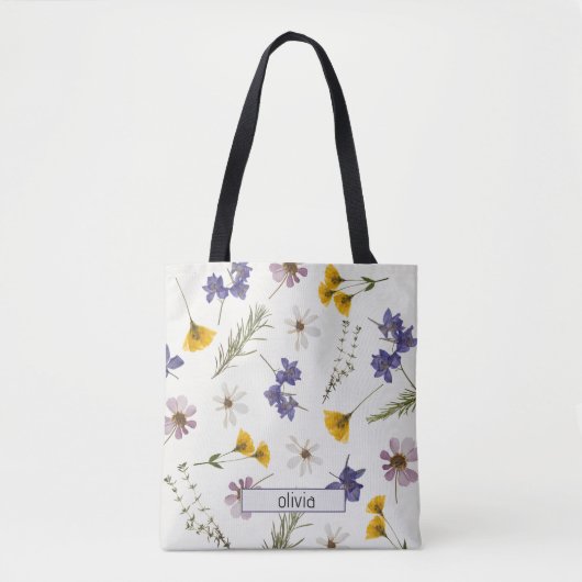 Gepersonaliseerde naam Elegant Wildflower Floral b Tote Bag (Voorkant)