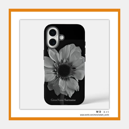 Gepersonaliseerde naam Elegante zwart-witte bloem Case-Mate iPhone Case