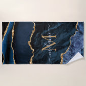 Gepersonaliseerde naam en letter Navy Blue Gold Ma Strandlaken (Voorkant)