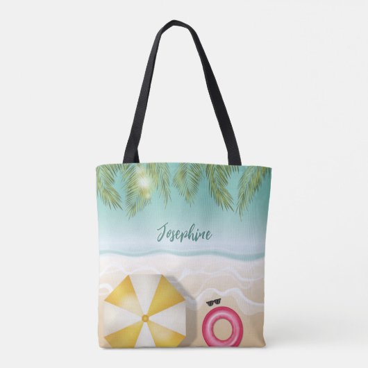 Gepersonaliseerde naam en tropische strandpalmblad tote bag (Achterkant)