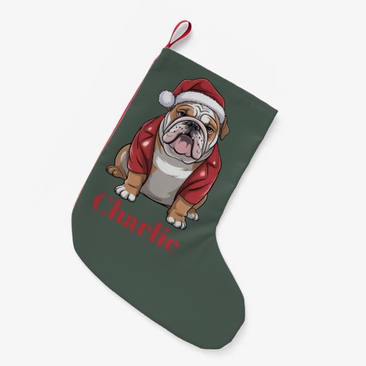 Gepersonaliseerde naam Engelse Bulldog Christmas Kleine Kerstsok (Voorkant (Hangend))