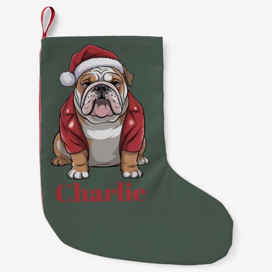 Gepersonaliseerde naam Engelse Bulldog Christmas Kleine Kerstsok (Voorkant)