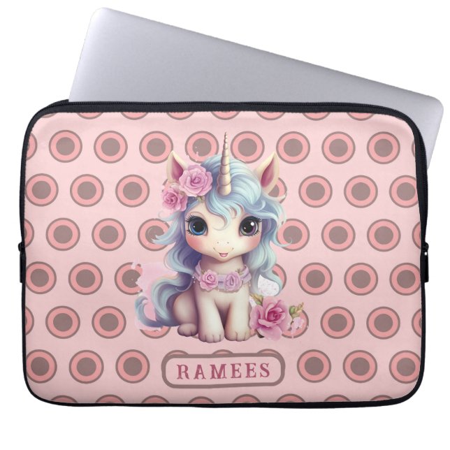 Gepersonaliseerde naam Fairy Baby Eenhoorn Sparkli Laptop Sleeve (Voorkant)