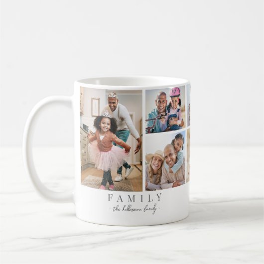 Gepersonaliseerde naam Familiefotocollage Koffiemok (Links)