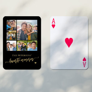 Gepersonaliseerde naam familiefotocollage zwart pokerkaarten