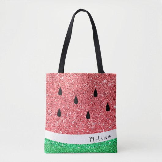Gepersonaliseerde naam Faux Glitter Watermelon Tote Bag (Voorkant)