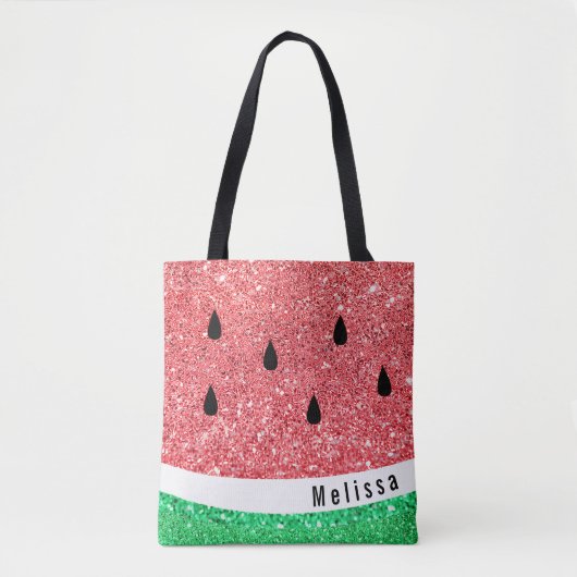gepersonaliseerde naam faux glitter watermelon tote bag (Voorkant)