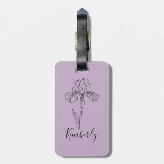 Gepersonaliseerde naam Februari Iris Geboortebloem Bagagelabel (Achterkant verticaal)