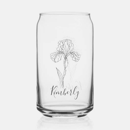 Gepersonaliseerde naam Februari Iris Geboortebloem Blikvorm Glas (Voorkant)