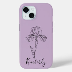 Gepersonaliseerde naam Februari Iris Geboortebloem iPhone 15 Case