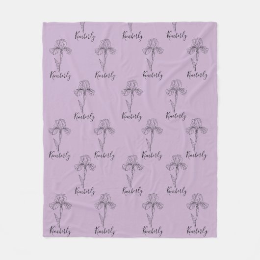 Gepersonaliseerde naam Februari Iris Geboortebloem Fleece Deken (Voorkant)
