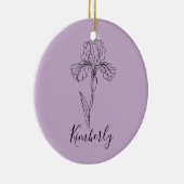 Gepersonaliseerde naam Februari Iris Geboortebloem Keramisch Ornament (Rechts)